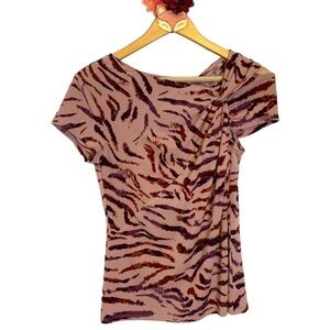 Bold elements top asymmetric shoulder pink tiger stripe size medium